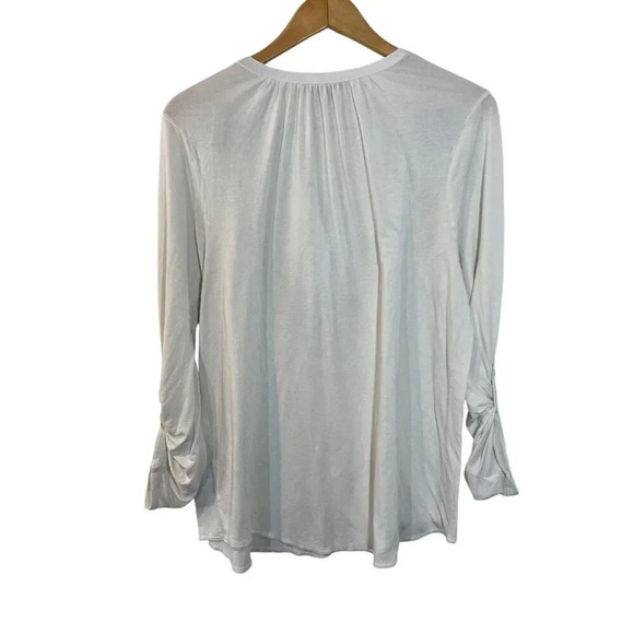 Banana Republic White Henley Top XL Long Sleeve Roll Tab V Neck Neutral Stretch - Picture 2 of 3